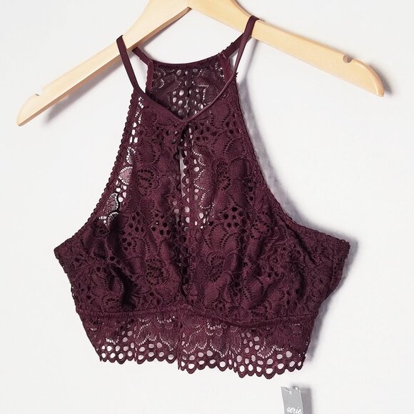 NEW Aerie High Neck Lace Bralette M Keyhole Stretch Comfort Lounge Sexy Romantic - Picture 3 of 16